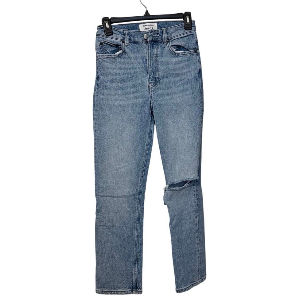 Reformation Denim Montego Distressed Destroyed Straight Cropped Jeans Size 25